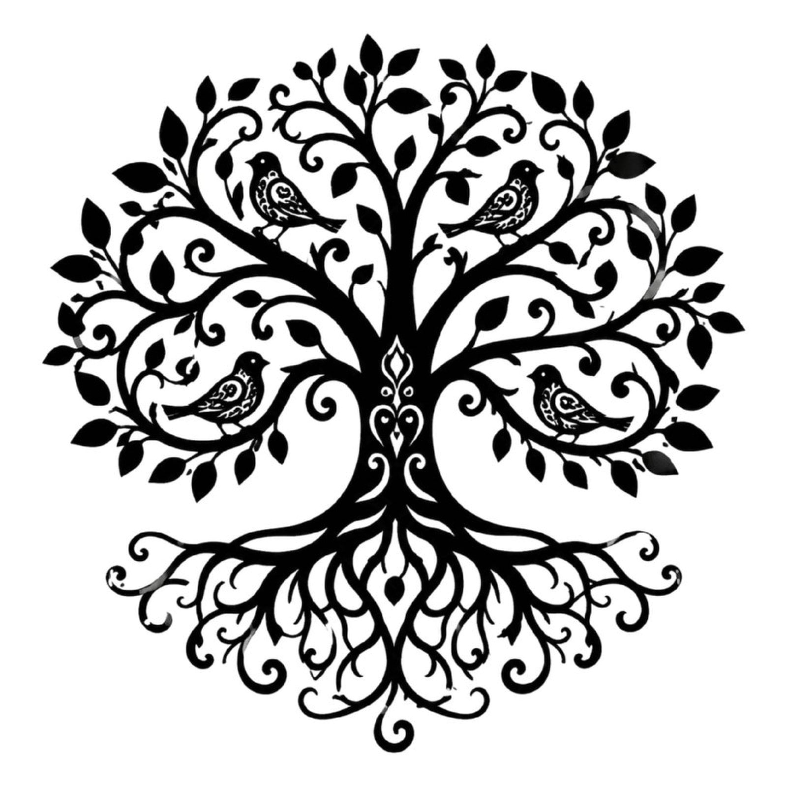 Tree Of Life With Birds Metal Wall Art Decor, Black Iron Wall Sculpture
