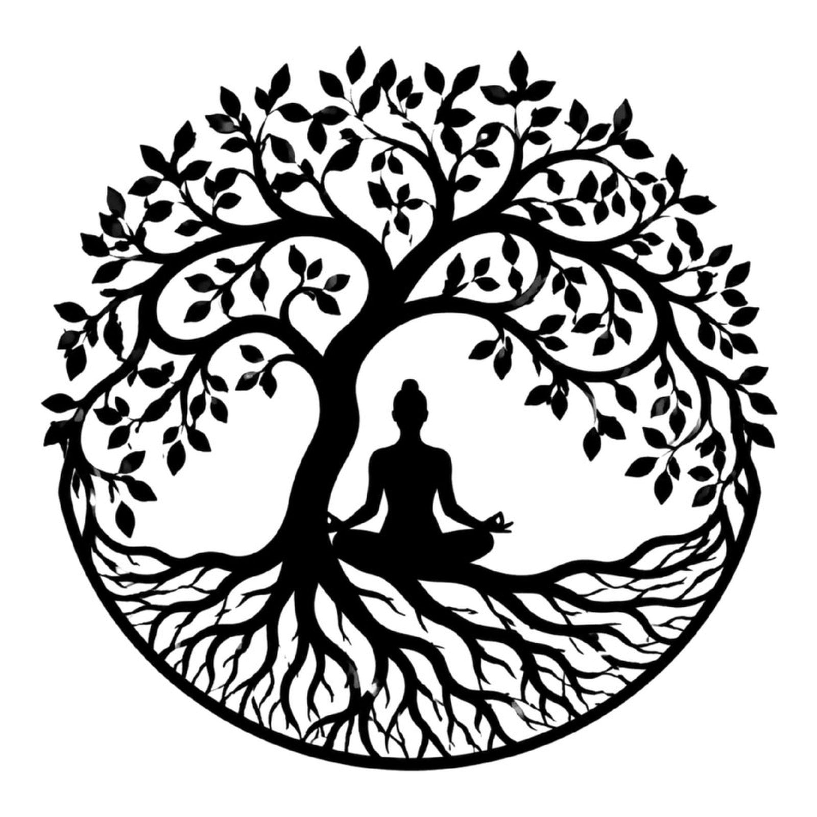 Tree Of Life Yoga Meditation Metal Wall Art Decor, Black Iron Wall