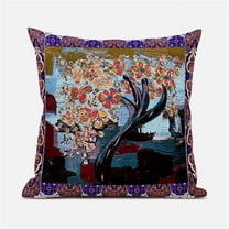 Tree Oil Duo Throw Pillow with Removable Cover in Cream Blue Brown 20x20