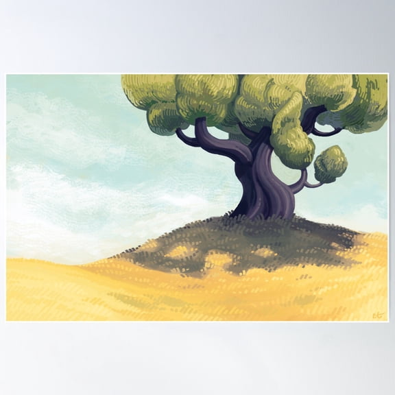 Tree On The Hill Poster Wall Art, Modern Wall Decor For Living Room Bedroom, 16x24 UNFRAMED