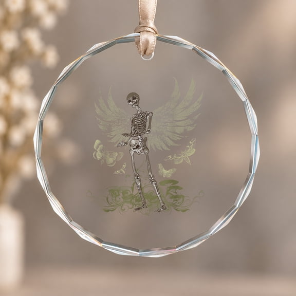 Tree Ornament Fairy Grunge Fairycore Aesthetic Wings Moth Gift for Family, Circle Glass Ornament