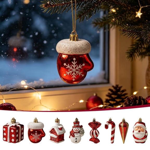 Tree Ornament,Lightweight Foam Classic Christmas Hanging Pendant with Pre-Made Hanging Loop,Reusable Santa Snowman Candy Cane Decorative Hanging Craft for Indoor Holiday Scene Styling Use
