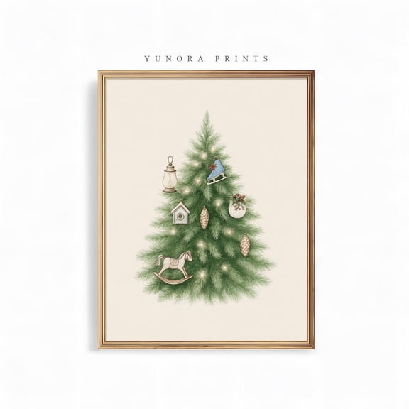 Tree Ornaments Poster, Cozy Wall Art, Pine Tree Decor,, Unframed Poster Size 24x36