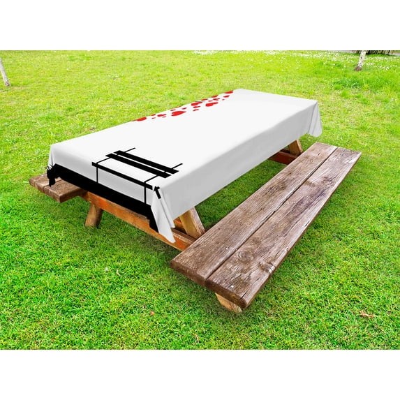 Tree Outdoor Tablecloth, Tree with Heart Shaped Leaves and A Bench Romance Valentines Secret Land Artsy Work, Decorative Washable Fabric Picnic Table Cloth, 58 X 84 Inches,Red Black, by Ambesonne