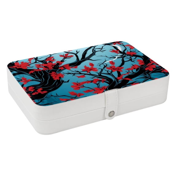 Tree PU Leather Necklace Organizer with Removable Compartment, Earring Holder, and Decorative Box - Portable Storage Case
