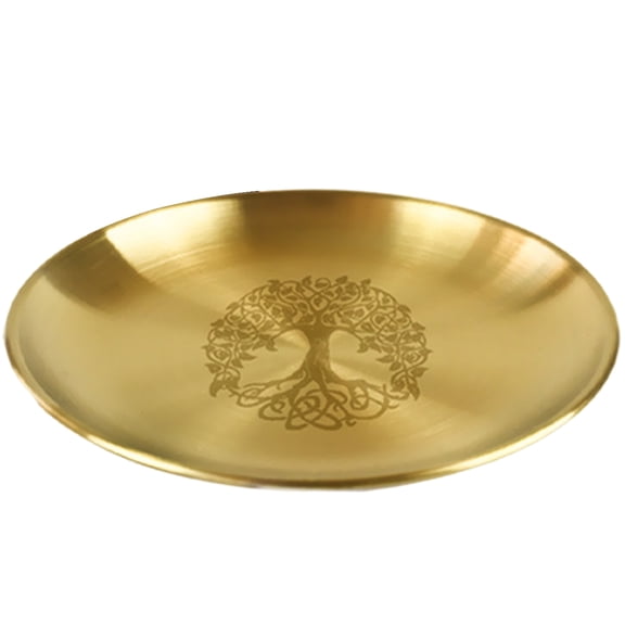 Tree Pattern Plate Candlestick Tray Decorative Plate Incenses Burners Stainless Steel Table Ornament Flat Bowl