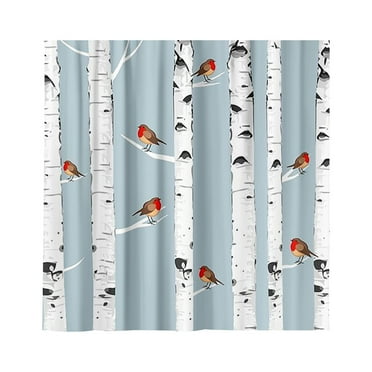 Tree Pattern Shower Curtain Bird Forest Autumn Winter Rustic Cabin Nature Decor