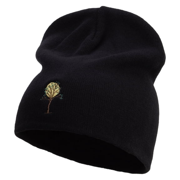 Tree Patterns Embroidered Big Size Superior Cotton Short Knit Beanie - Black XL-3XL