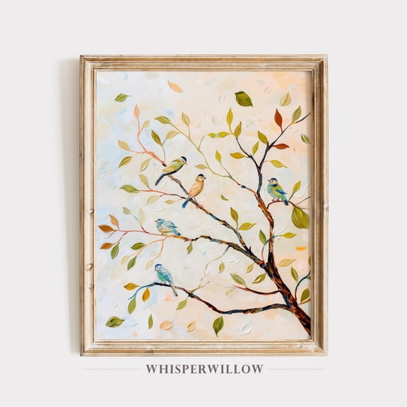 Tree Perched Birds Colorful Collage, Able, Whimsical Animal Poster, Joyful Wall Art, Wildlife Decor UNFRAMED Poster, Wall Art for Decor, Present, 16x24