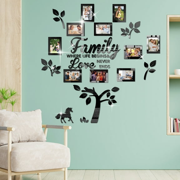 Tree Picture Frame Set, EEEkit 10 Picture Frame Wall Stickers with Tree Decor, Black/Gold
