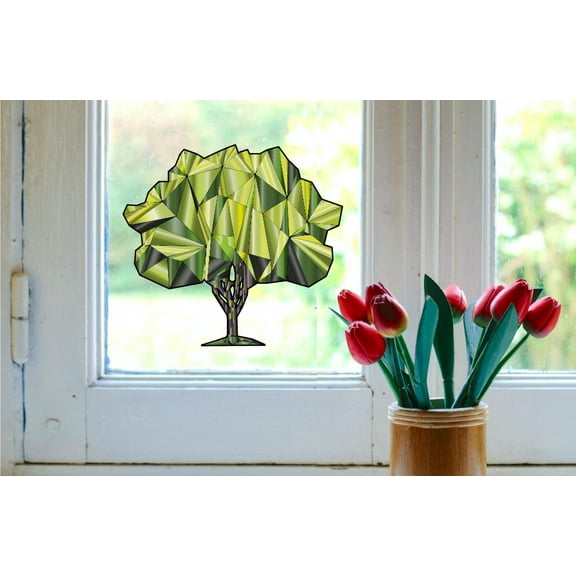 Tree Plant Trees Plants Vinyl Stained Glass Film Static Cling Window Waterproof Decal for Girls Boys Kids Room Bedroom Nursery House Fun Home Decor Stickers Wall Art Vinyl Decoration (5x5 inch)