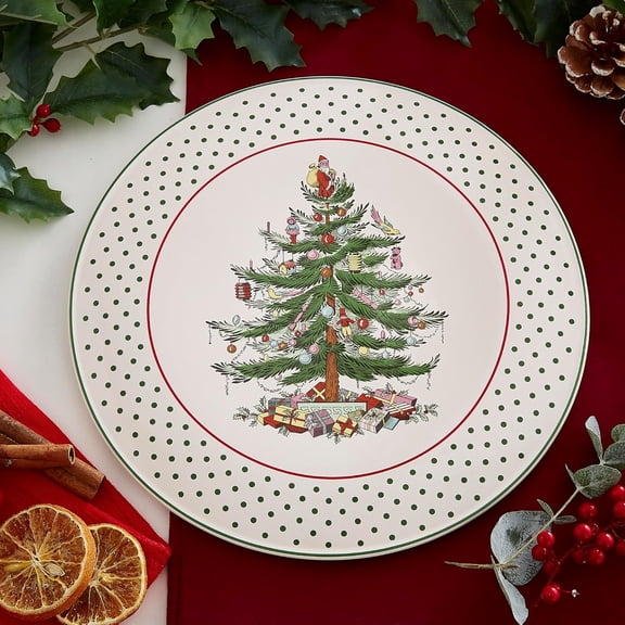 Tree Polka Dot Cake Plate - 11 Inch Porcelain Dessert Stand for Holiday Gatherings