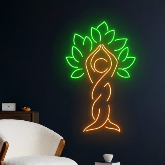 Tree Pose Yoga Neon Sign, Yoga Tree Led Sign, Meditation Led Light, Fitness Coach Neon Light
