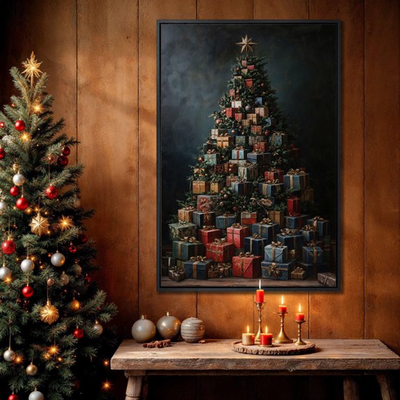 Tree Poster Festive Presents Wall Art Star Posterpine Twigs Decor Ready To Hang, Unframed Poster Size 8x12