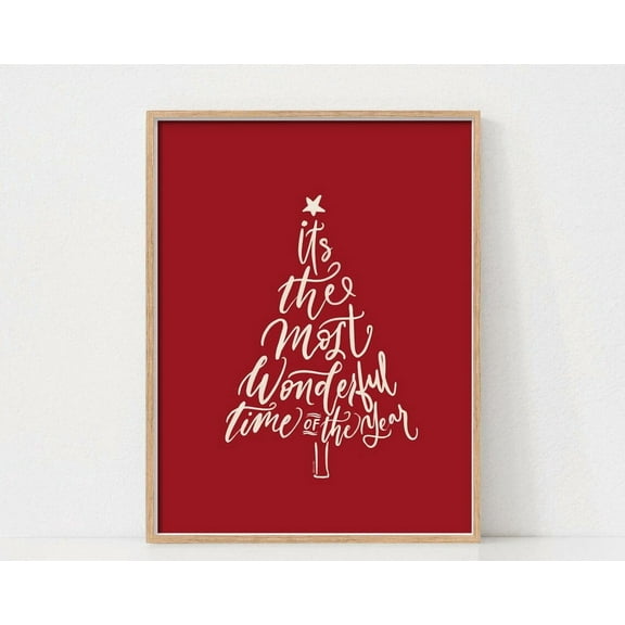 Tree Print, Red And White Holiday Home Decor, Festive, Home Decor Wall Art, Modern Wall Decor, 8x12 UNFRAMED