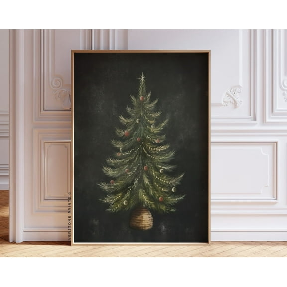 Tree Print, Vintage Style Decorations, Traditional, Happy Holidays Art Wall Art, Modern Wall Decor, 12x18 UNFRAMED