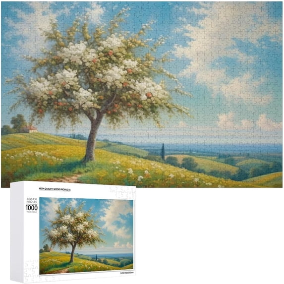 Tree Puzzle 1000 Pieces Jigsaw Puzzles for Adults,30.7"x20.8" Large Puzzle Colorful Illustration of Hill in Spring Decoration, Medium Difficulty Fun Jigsaw Puzzles