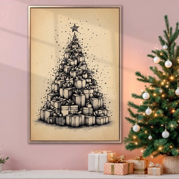 Tree Pyramid wall Art Presents Homely Festive Decor Ready To Hang Unframed Paper Print