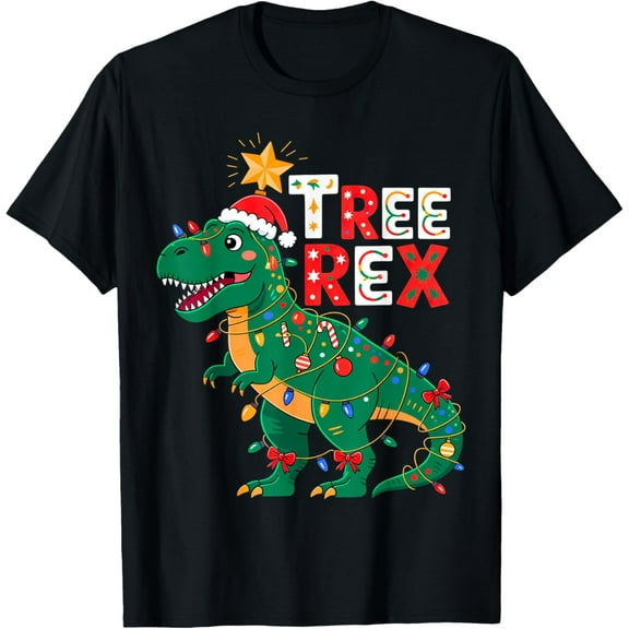 Tree REX Christmas Costume T-Rex Dinosaur Xmas Light Family T-Shirt