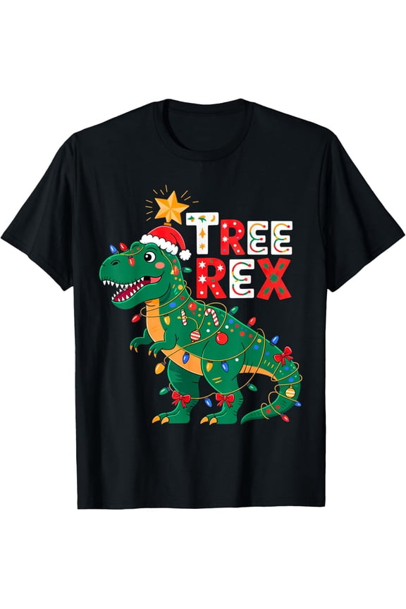Tree REX Christmas Costume T-Rex Dinosaur Xmas Light Family T-Shirt