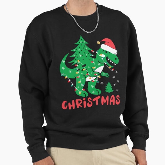 Tree Rex Dinosaur Christmas Unisex Sweatshirt Funny Retro Vintage Holiday Graphic Style - Durable Stitching G4821, Up to Size 5XL