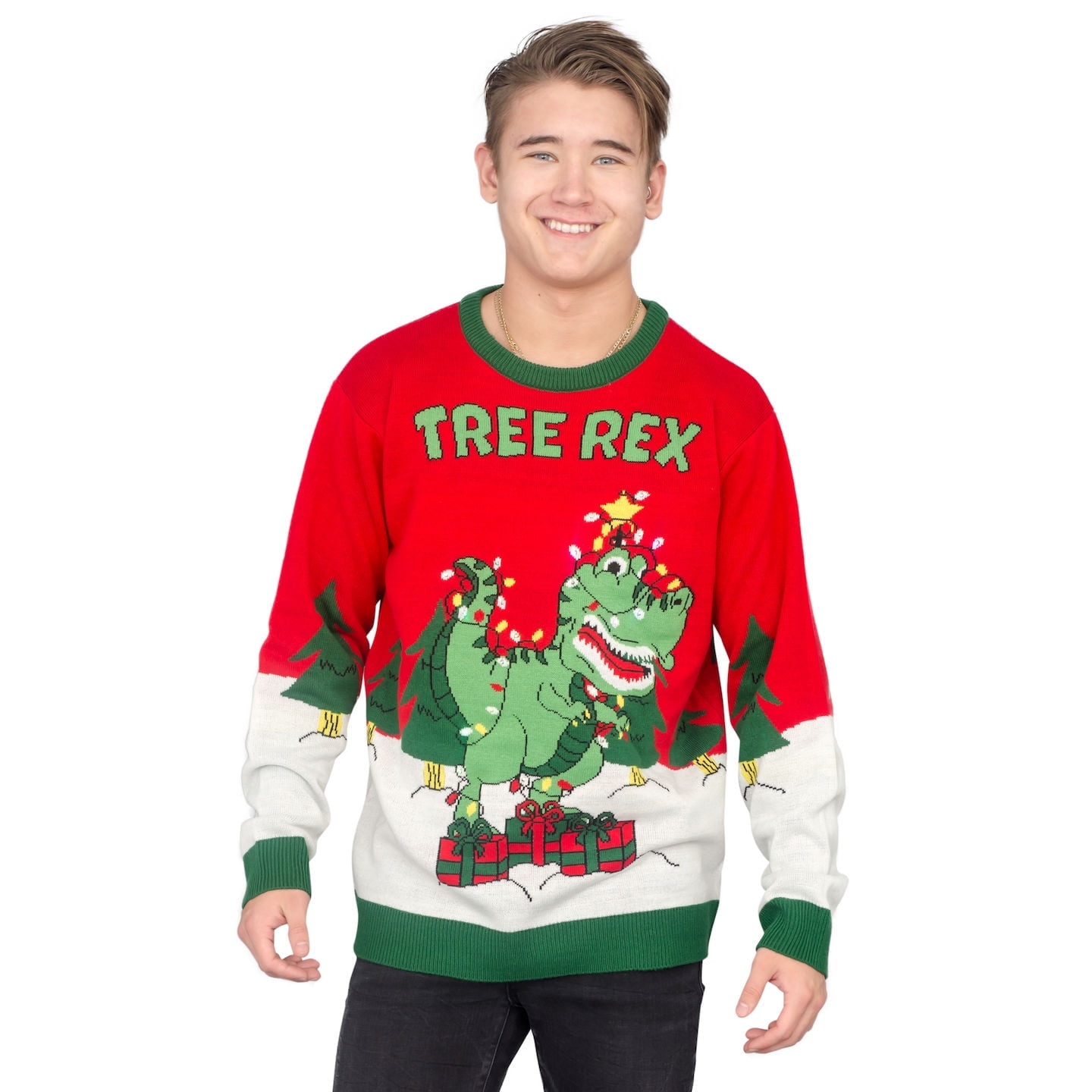 Tree Rex Light Up T-Rex Adult Ugly Christmas Sweater (4X-Large