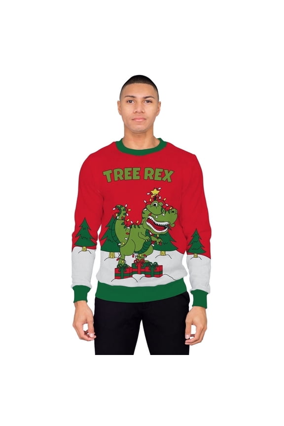 Tree Rex Light Up T-Rex Adult Ugly Christmas Sweater (Medium)
