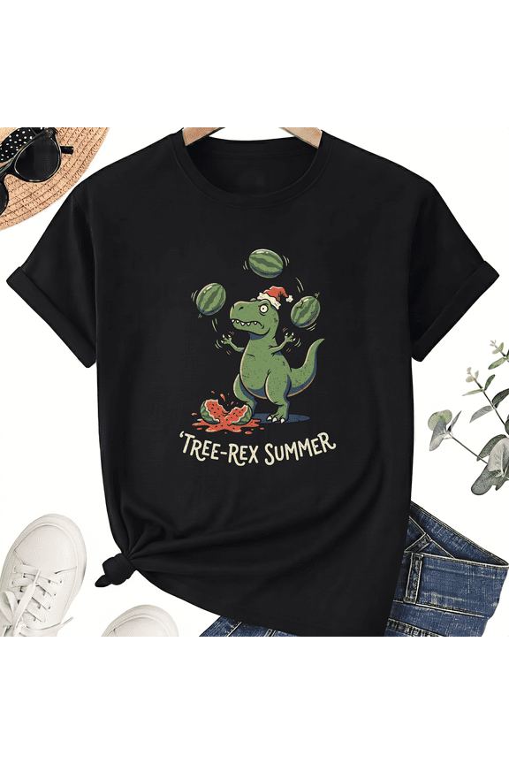 Tree-Rex Summer Shirt For Christmas In July, Warm Weather Dino Graphic Tee