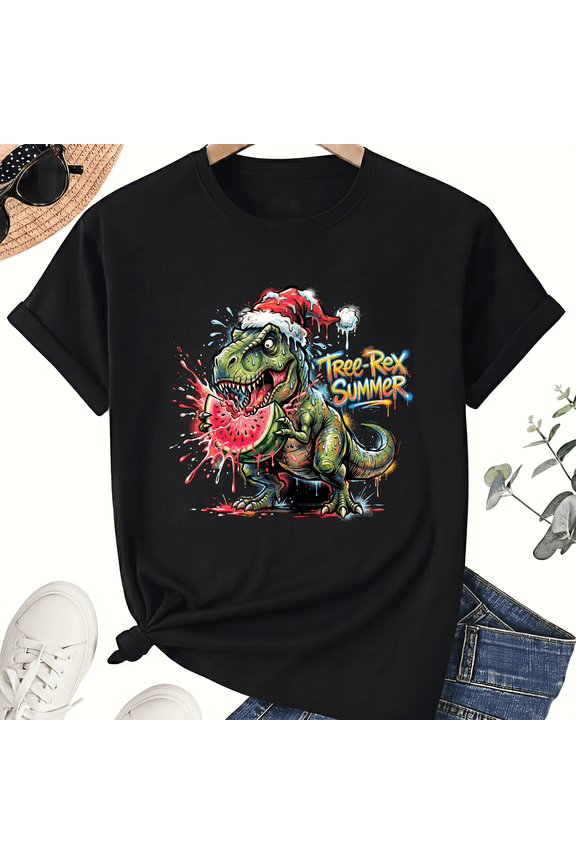 Tree-Rex Summer Tee For Christmas In July, Sunny Dinosaur Graphic