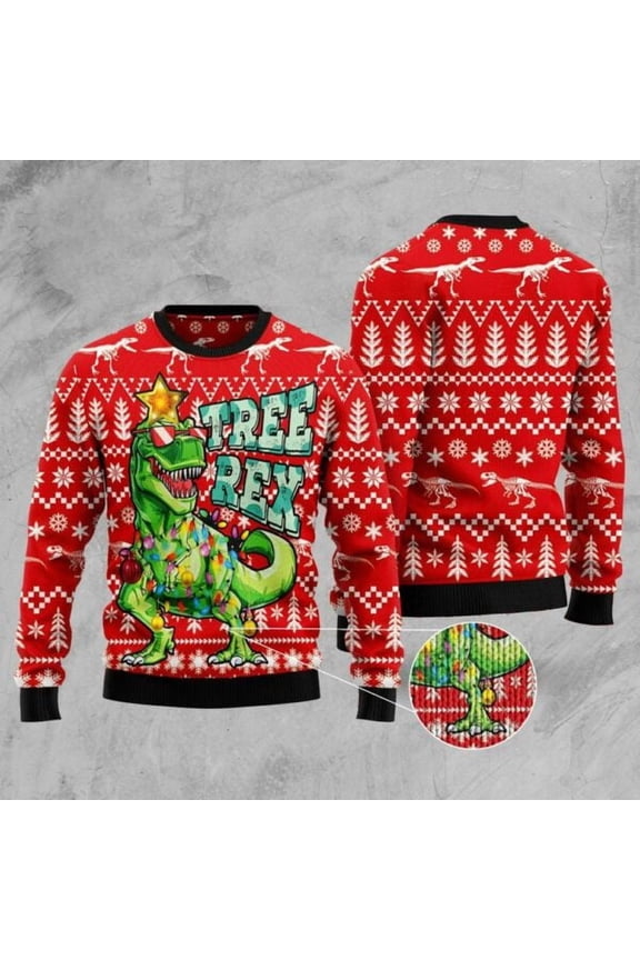 Tree Rex T-Rex Dinosaur 3D Christmas Sweater, Xmas Tree Sweater, Christmas Sweater