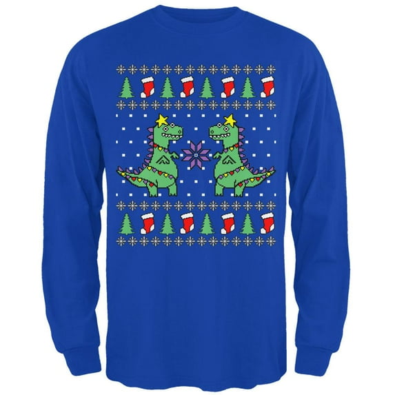 Tree Rex T Rex Ugly Christmas Sweater Mens Long Sleeve T Shirt Royal 3X-LG