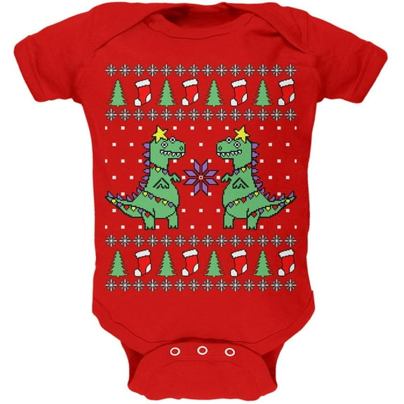 Tree Rex T Rex Ugly Christmas Sweater Soft Baby One Piece Red 12-18 M
