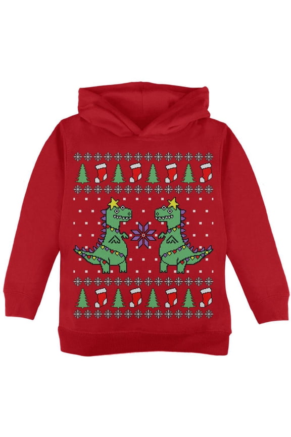 Tree Rex T Rex Ugly Christmas Sweater Toddler Hoodie Red 2T