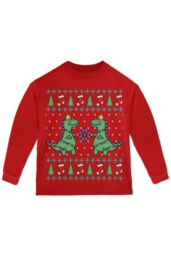 Tree Rex T Rex Ugly Christmas Sweater Toddler Long Sleeve T Shirt