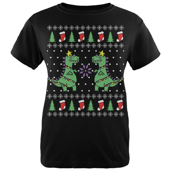 Tree Rex T Rex Ugly Christmas Sweater Womens T Shirt Black LG