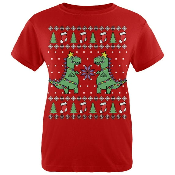 Tree Rex T Rex Ugly Christmas Sweater Womens T Shirt Red LG
