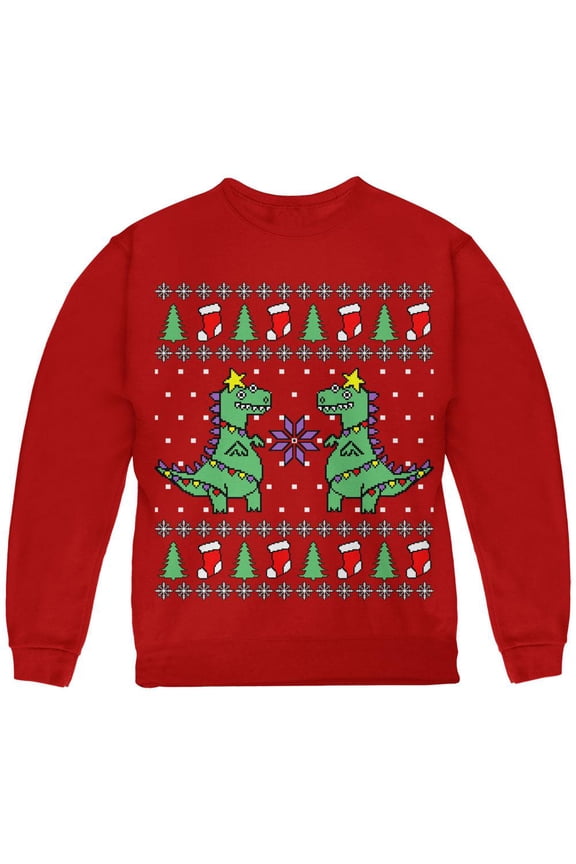 Tree Rex T Rex Ugly Christmas Sweater Youth Sweatshirt Red YLG