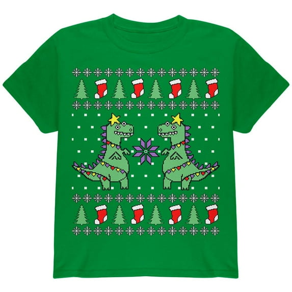 Tree Rex T Rex Ugly Christmas Sweater Youth T Shirt Irish Green YLG