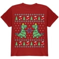 thumbnail image 1 of Tree Rex T Rex Ugly Christmas Sweater Youth T Shirt Red YMD, 1 of 1