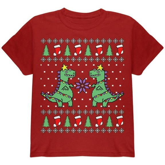 Tree Rex T Rex Ugly Christmas Sweater Youth T Shirt Red Youth X-SM