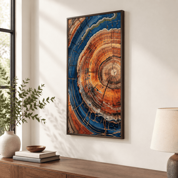 Tree Ring 40"L x 20"W Framed Vertical Rustic Canvas Wall Art