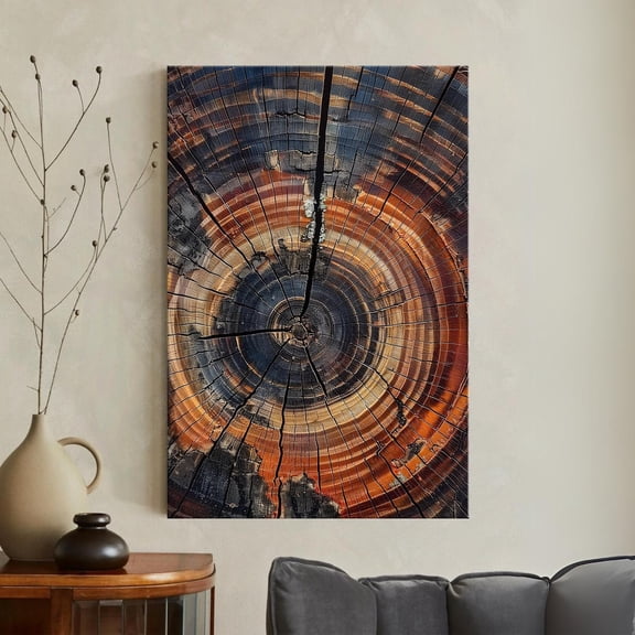 Tree Ring Abstract Wood Grain Wall Art Rustic Modern Boho Home Decor, Stretched Canvas 8x10in