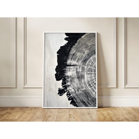Tree Ring Black White Abstract Nature Art Modern Organic Texture Print, Unframed Paper Print