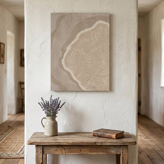 Tree Ring Canvas Wall Art for Living Room Bedroom Bathroom, Rustic Minimalist Wabi Sabi Taupe Beige Wood Grain Canvas Art Wall Decor, Artwork for Walls Home Office Decor, 8"x12"
