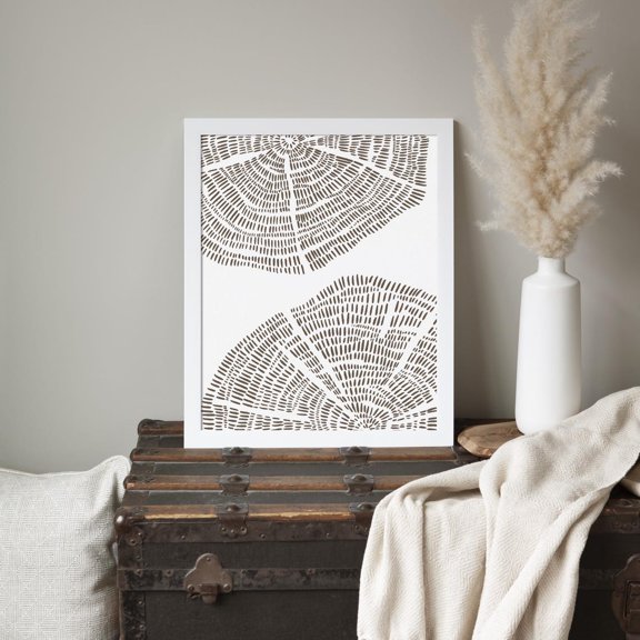 Tree Ring Print Modern Cabin Decor In Brown White For Nordic Winter Style "Tree Ring Drawing" Art Or Art, Unframed Paper Print