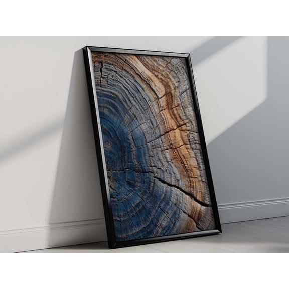 Tree Ring Rustic Wood Grain Blue Brown Wall Art, Unframed Paper Print Size 12x18