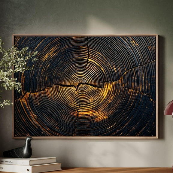 Tree Ring Wall Art, Golden Tree Ring Wall Decor, Minimalist Art, Modern Farmhouse, Living Room Print, Housewarming Gift Wall Art, Modern Wall Decor, 24x36 UNFRAMED