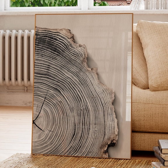 Tree Ring Wall Art Print Neutral Wood Grain Poster Rustic Minimalist Nature Decor for Living Room Paper Artwork