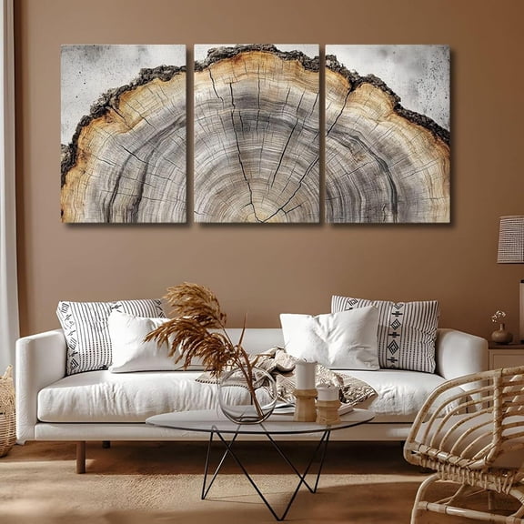 Tree Ring Wall Art Set, Wood Stump Nature Inspired Artwork For Modern Decor