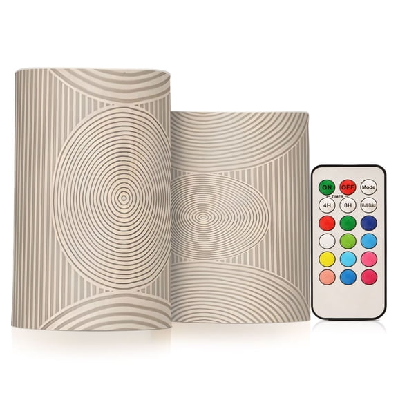 Tree Rings Flickering Flameless Candles Battery Operated with Remote Timer LED Pillar Candles Set of 2